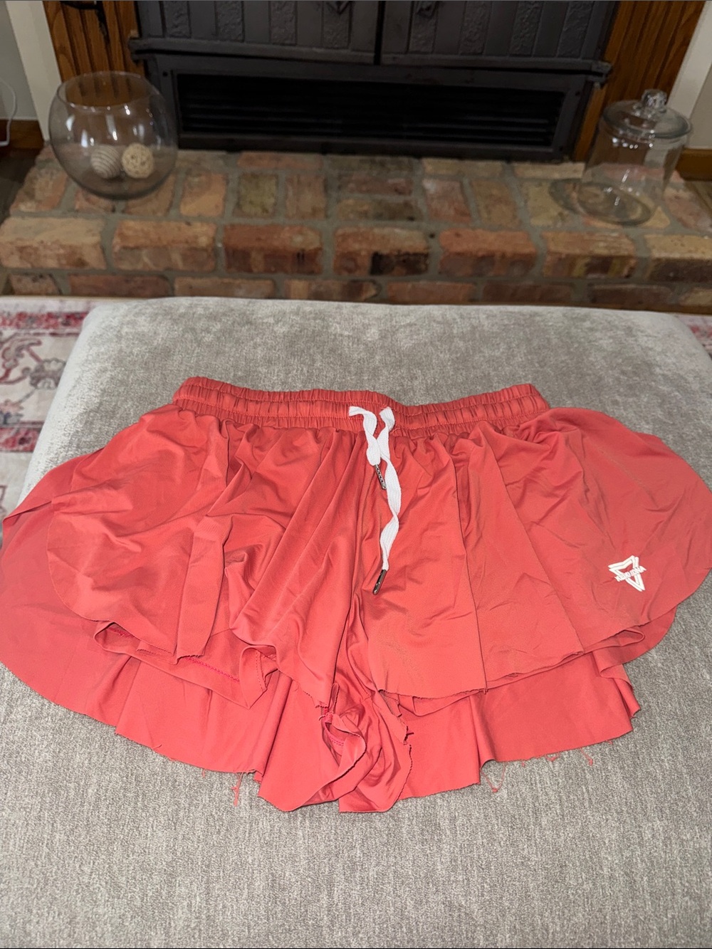 Keiki Kona Coral Layered Athletic Shorts with White Drawstring
